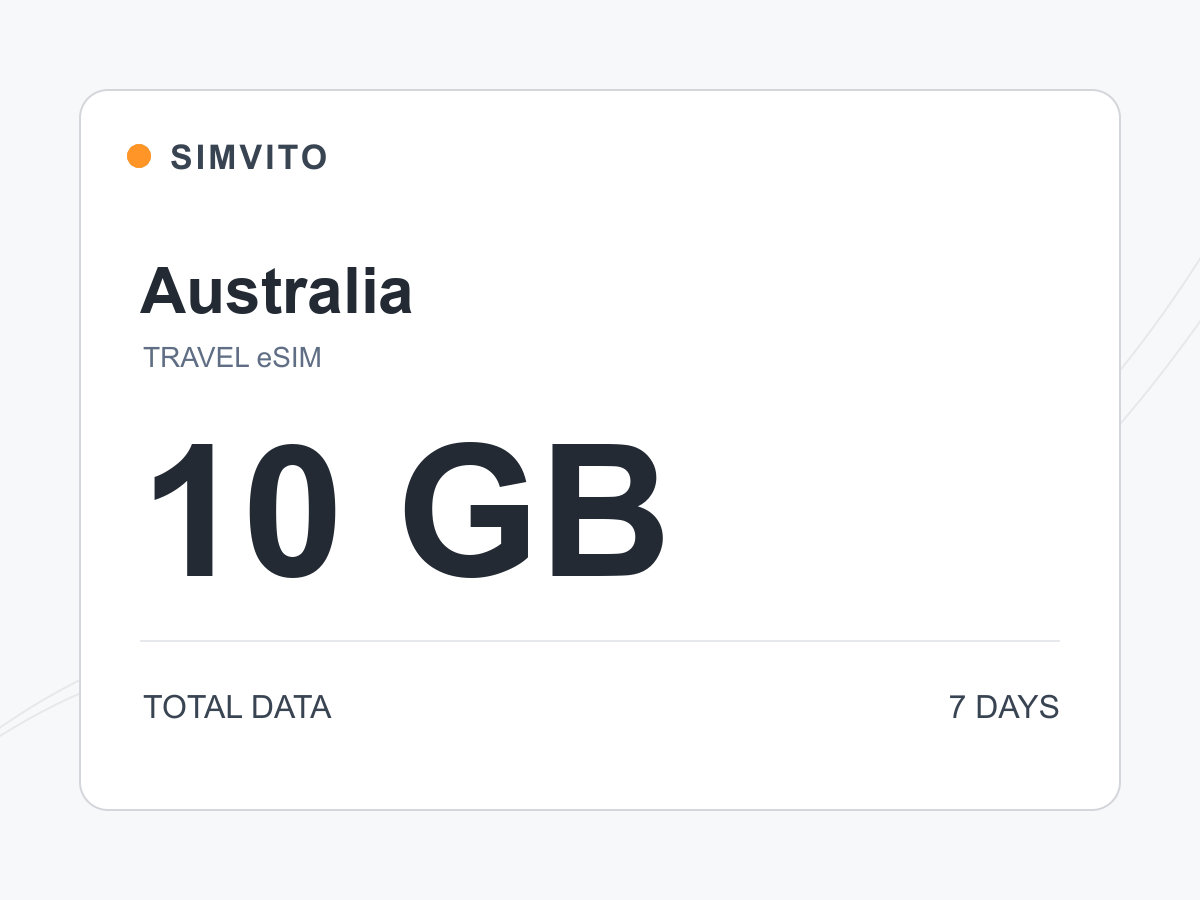 Australia digital eSIM plan: 10 GB total, 7 days