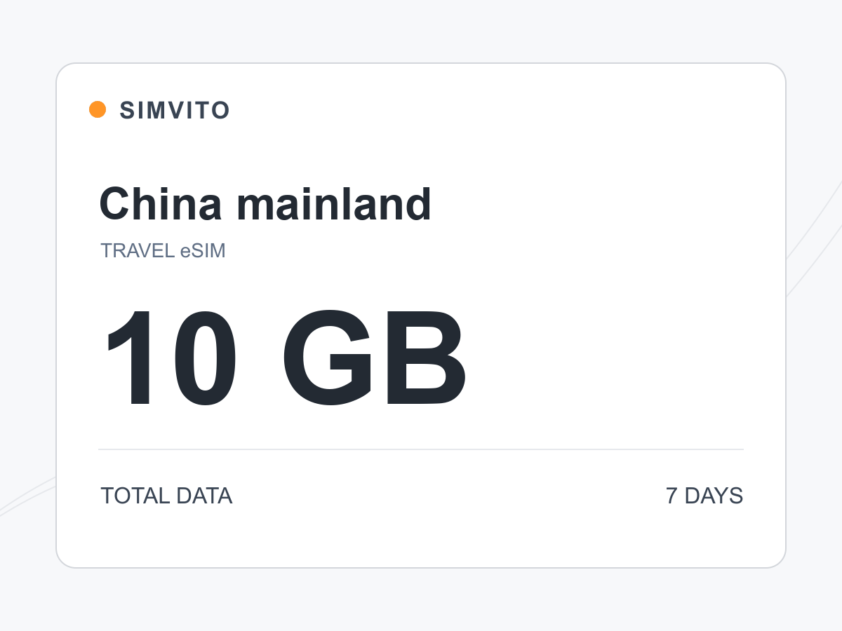 China digital eSIM plan: 10 GB total, 7 days