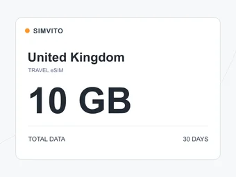 イギリスのデジタルeSIMプラン：合計10 GB、30日
