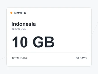 インドネシアのデジタルeSIMプラン：合計10 GB、30日