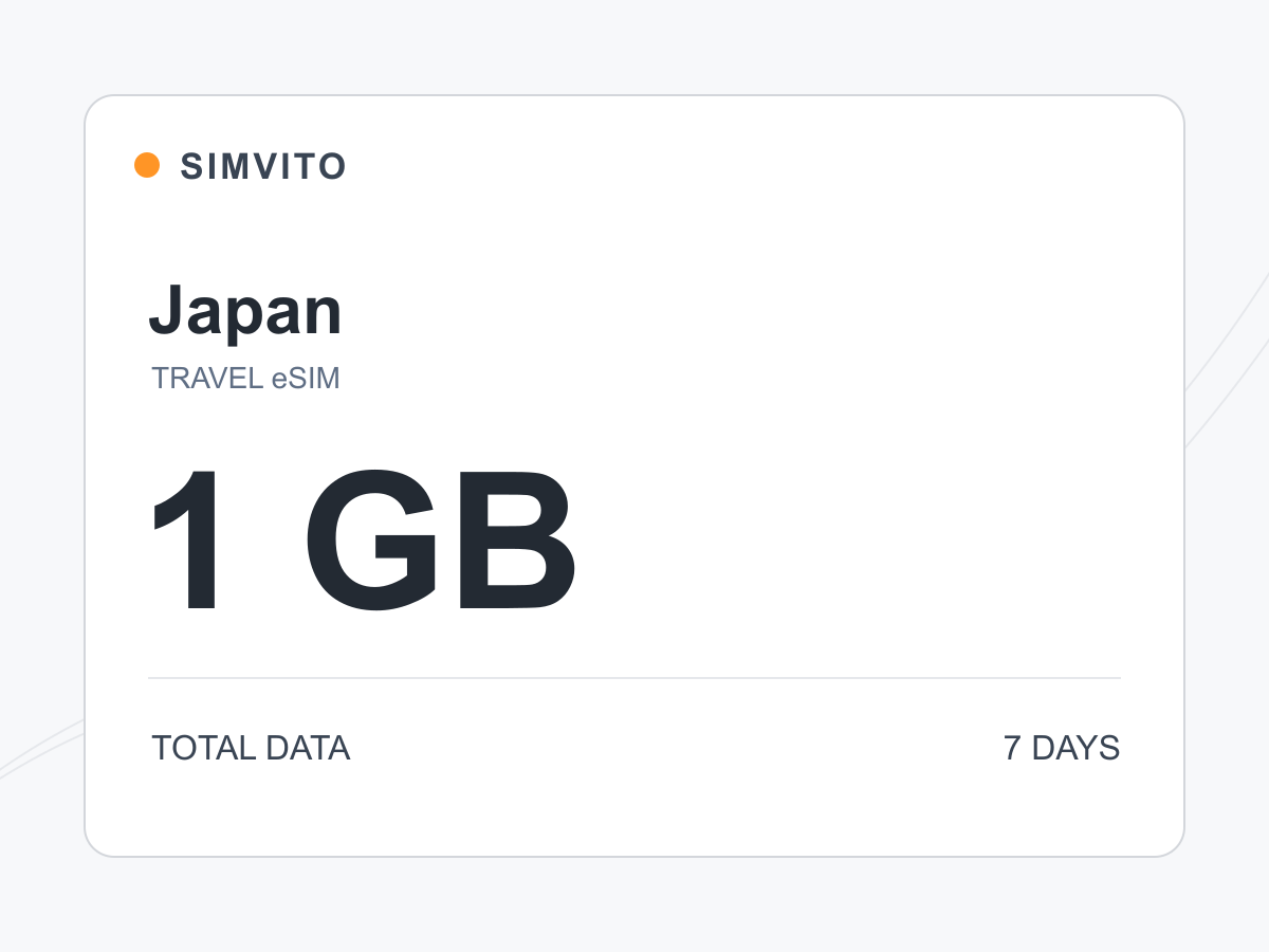 Japan digital eSIM plan: 1 GB total, 7 days