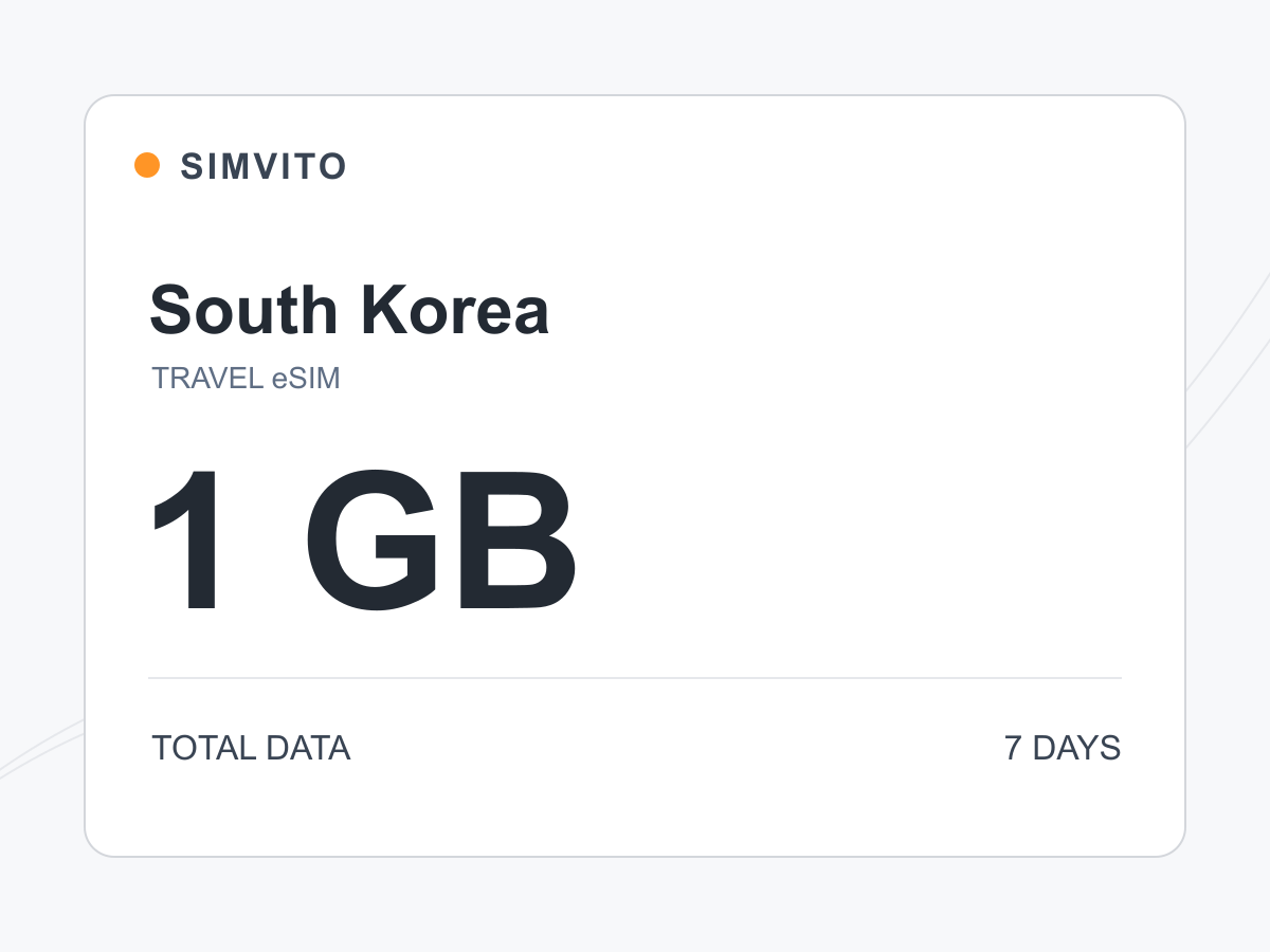 South Korea digital eSIM plan: 1 GB total, 7 days