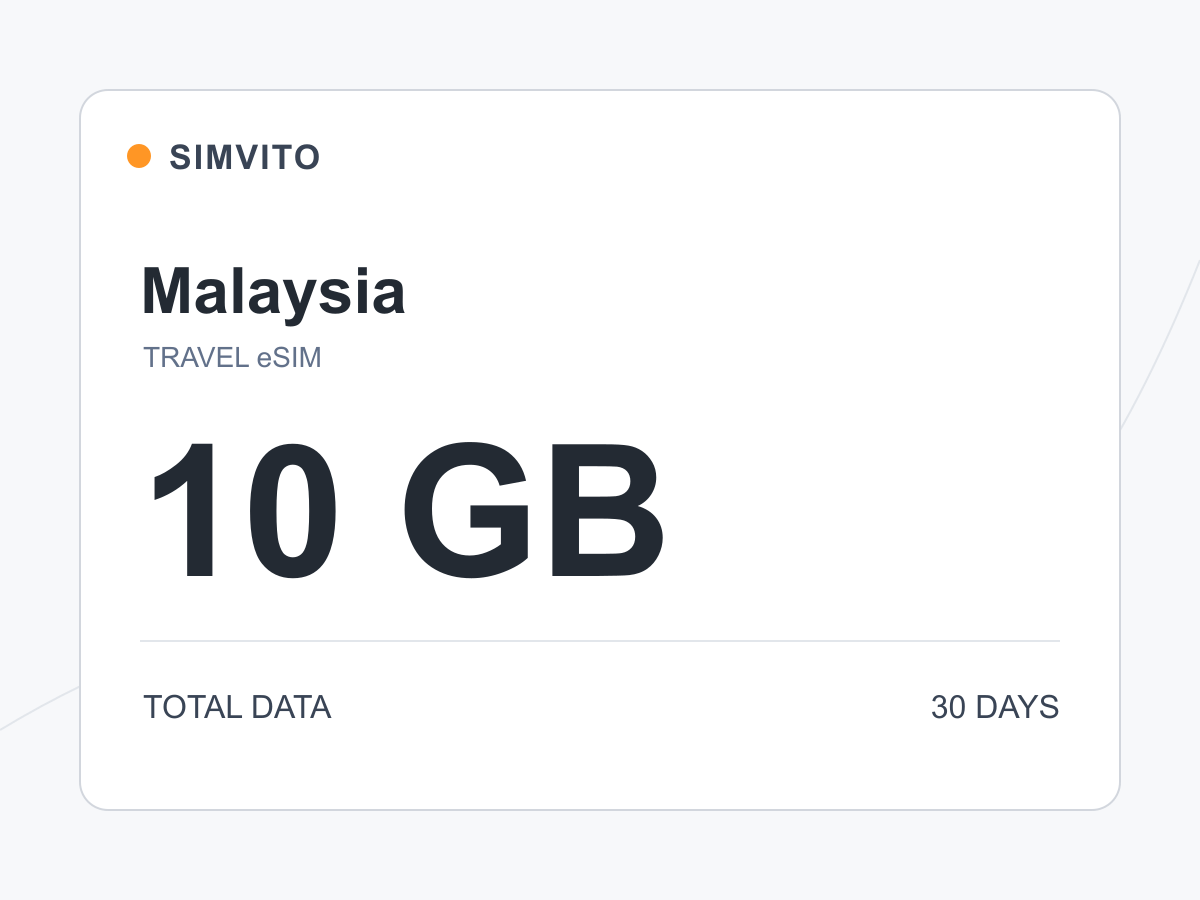 马来西亚数字 eSIM 套餐：总量 10 GB，30 天